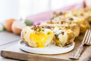 Breakfast Baked Potatoes, Breakfast for Dinner, Jones All Natural Sausage