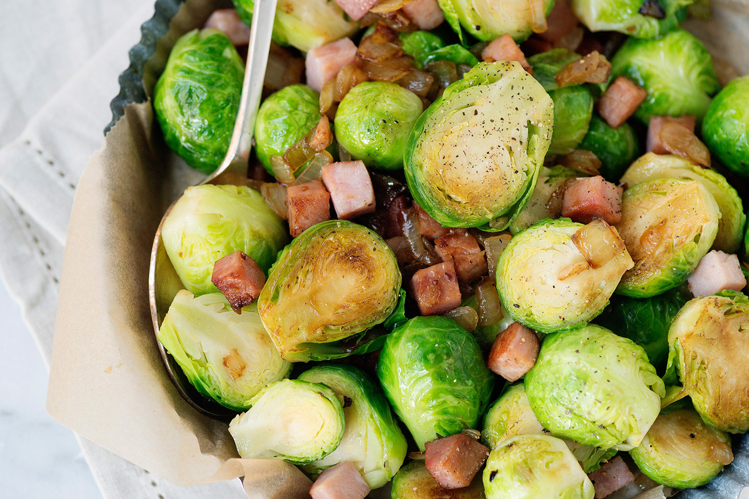 Brussels Sprouts with Ham, Holiday side dish, Jones Ham