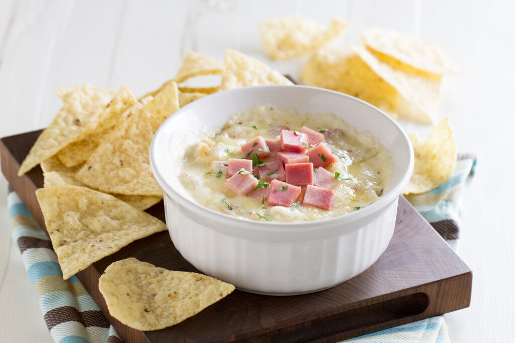 Chicken Cordon Bleu Dip with Ham, Jones Dairy Farm Ham, Easy Appetizer Dip Recipe