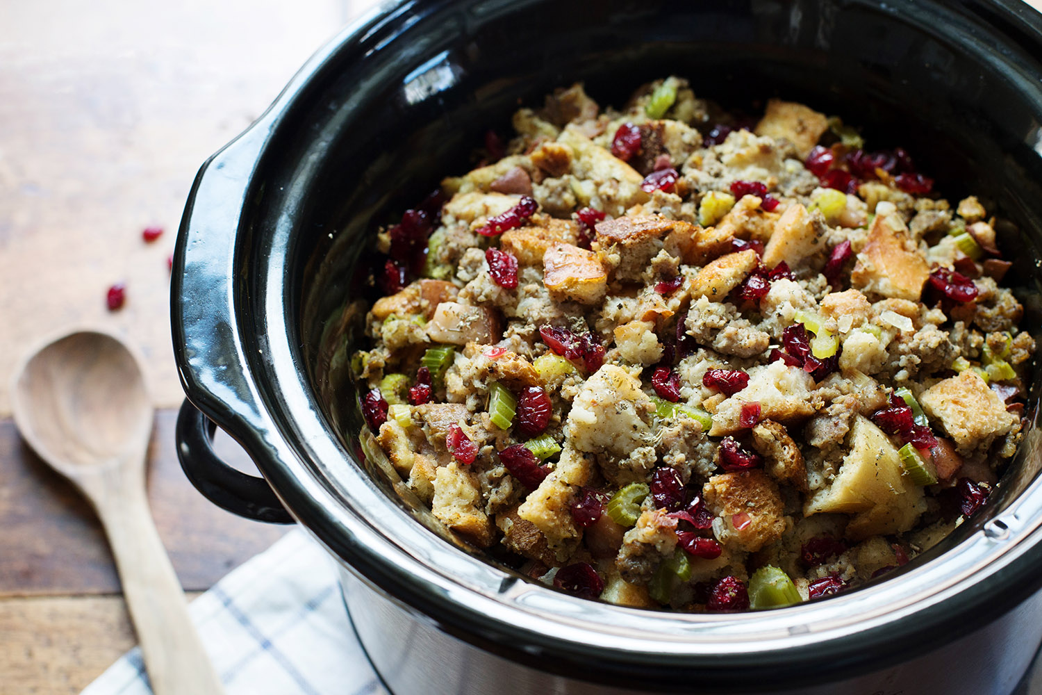 Slow Cooker Pear and Sausage Stuffing