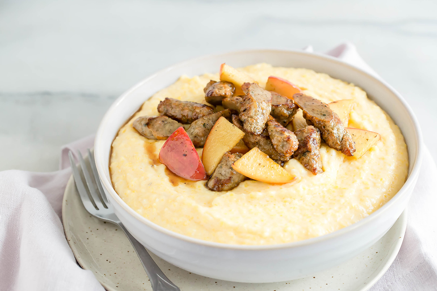 Southern-Style Sausage & Apples with Cheese Grits | Jones Dairy Farm
