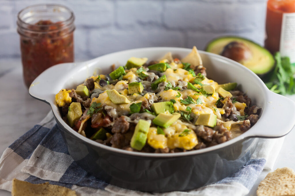 Southwest Breakfast Nachos, Jones All Natural Sausage