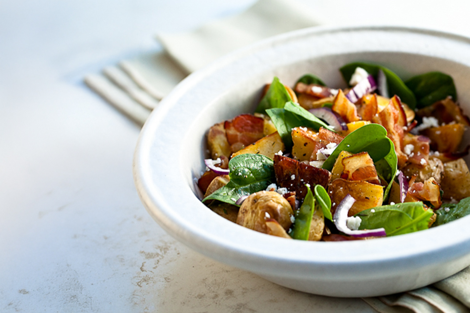 Warm Roasted Potato Salad with Spinach and Bacon | Jones Dairy Farm