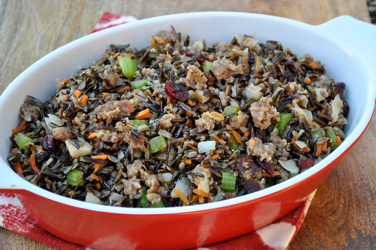 Wild Rice and Water Chestnut Stuffing with Sausage