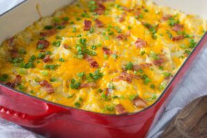 Loaded Twice Baked Potato Casserole with Jones Dairy Farm Dry Aged Bacon, Bacon Recipe, Bacon Casserole Recipes