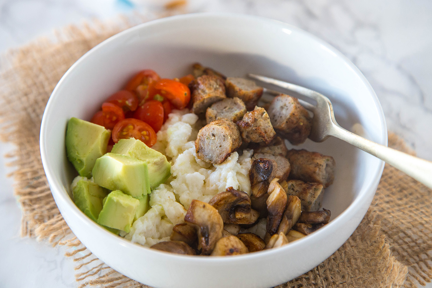 Chicken Sausage & Egg White Breakfast Bowl | Jones Dairy Farm