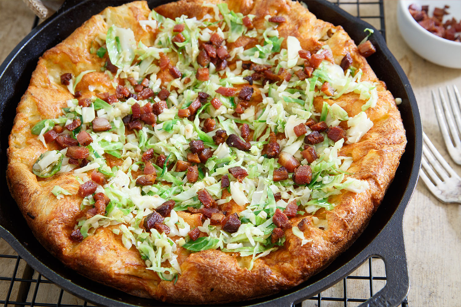 Cheddar Dutch Baby with Bacon and Brussels Sprouts