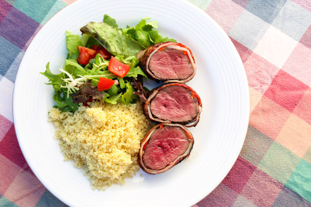 Bacon Wrapped Wild Goose Breasts. Grilled Goose, Grilled Bacon Wrapped Goose