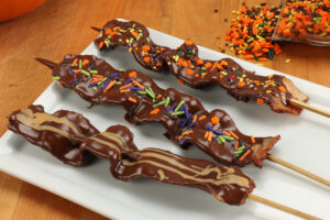 Chocolate Covered Bacon Skewers, Bacon on a Stick, Jones Dairy Farm Dry Aged Bacon