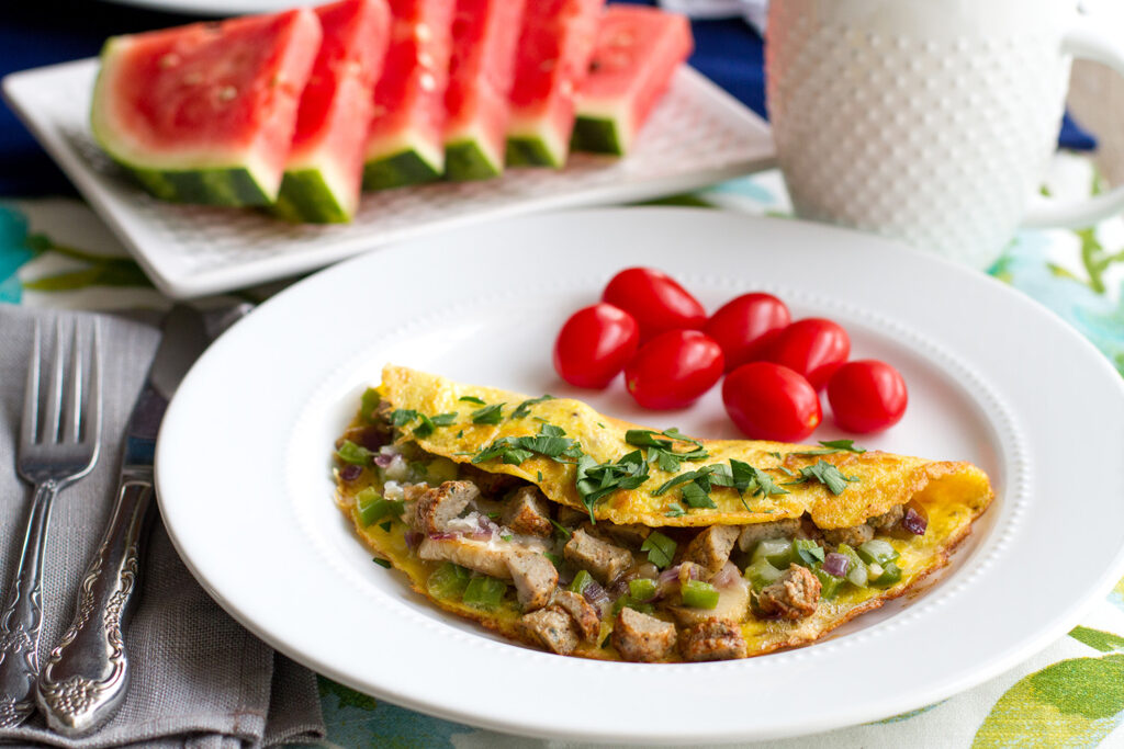 Chicken Sausage Cheesesteak Omelet