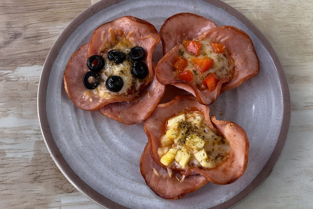 Crustless Canadian Bacon Pizza Cups, Easy Gluten Free Recipe, Jones Canadian Bacon, Easy Canadian Bacon recipe