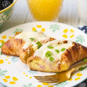 11:10 AMClaude responded: Two stuffed breakfast croissants filled with egg and Jones Canadian Bacon, topped with melted Swiss cheese sauce and chopped scallions, served on a floral plat…Two stuffed breakfast croissants filled with egg and Jones Canadian Bacon, topped with melted Swiss cheese sauce and chopped scallions, served on a floral plate with a gold fork.
