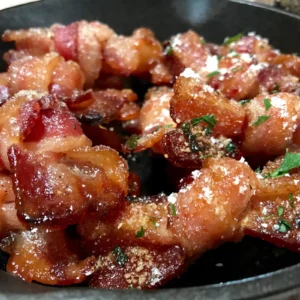 11:03 AMClaude responded: A cast iron skillet filled with golden-baked Jones bacon bowties dusted with Parmesan cheese and fresh chopped parsley.A cast iron skillet filled with golden-baked Jones bacon bowties dusted with Parmesan cheese and fresh chopped parsley.