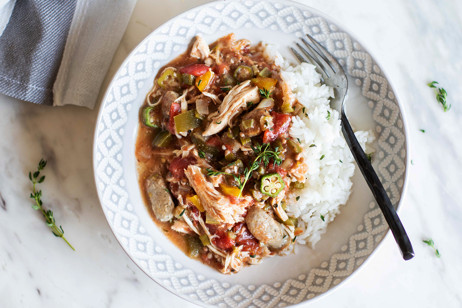 Slow Cooker Chicken and Sausage Gumbo, Easy Crockpot Dinner Recipe, Jones Dairy Farm All Natural Sausage