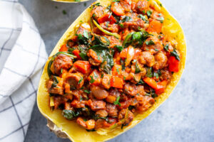 Turkey Sausage Spaghetti Squash Boats, Low-Carb, High-Flavor Weeknight Dinner
