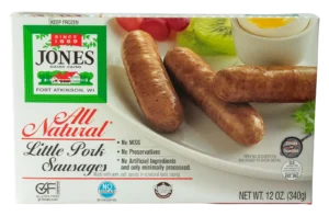 Jones Dairy Farm All Natural Little Pork Sausage Links, 12 oz. Jones Dairy Farm All Natural Little Pork Sausage Links, 12 oz. frozen box, natural lamb casing, no sugar, no MSG, no preservatives, Certified Gluten-Free
