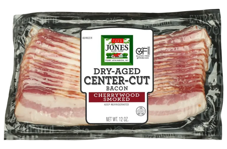 Jones Dairy Farm Cherrywood Smoked Dry-Aged Center-Cut Bacon, 12 oz. Jones Dairy Farm Cherrywood Smoked Dry-Aged Center-Cut Bacon, 12 oz. package, Certified Gluten-Free