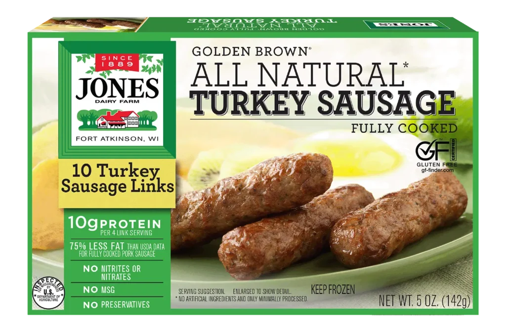 Jones Dairy Farm Golden Brown All Natural Turkey Sausage Links, 5 oz. box