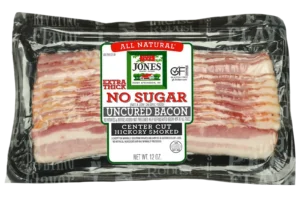 Jones Dairy Farm All Natural Hickory Smoked Extra Thick No Sugar Uncured Center-Cut Bacon, 12 oz. package, no nitrates or nitrites added, Certified Gluten-Free