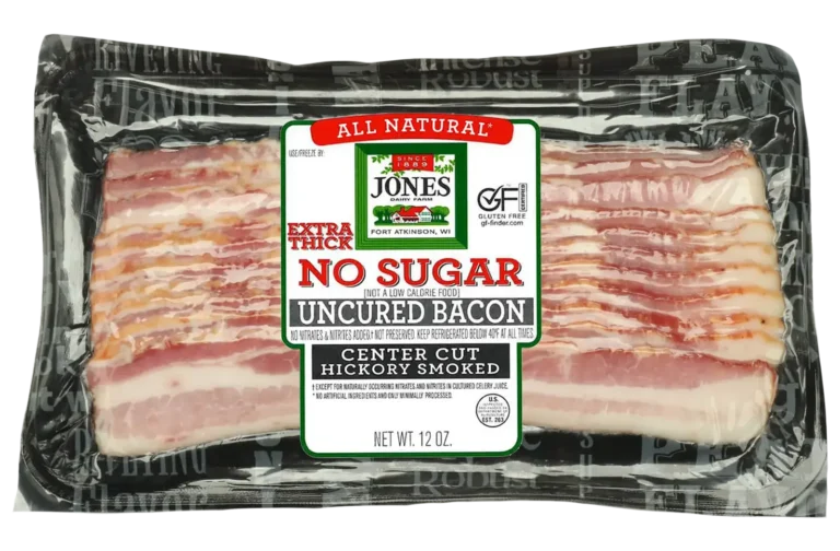 Jones Dairy Farm All Natural Hickory Smoked Extra Thick No Sugar Uncured Center-Cut Bacon, 12 oz. package, no nitrates or nitrites added, Certified Gluten-Free
