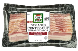 Jones Dairy Farm Cherrywood Smoked Dry-Aged Center-Cut Extra Thick Sliced Bacon, 12 oz. package, Certified Gluten-Free
