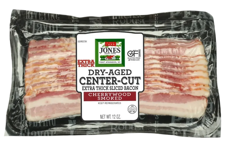 Jones Dairy Farm Cherrywood Smoked Dry-Aged Center-Cut Extra Thick Sliced Bacon, 12 oz. package, Certified Gluten-Free