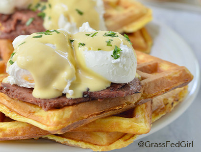 Low Carb Waffle Benedict with Braunschweiger