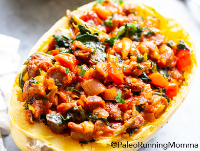 Turkey Sausage spaghetti squash boats