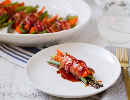 Bacon-Wrapped Veggie Bundles with Soy Honey Glaze