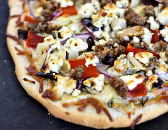 Greek sausage pizza