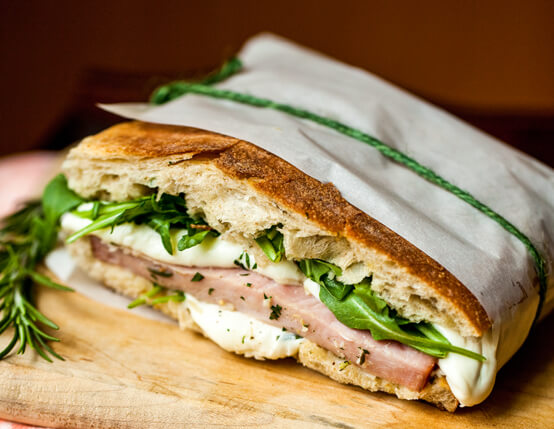 Grilled Ham Sandwich with Mozzarella and Arugula