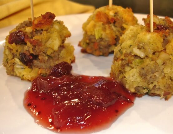 Sausage Stuffing Bites with Cranberry Dipping Sauce