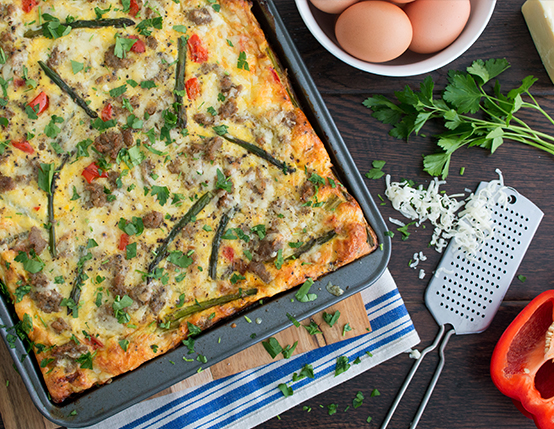 Sheet Pan Sausage and Asparagus Frittata