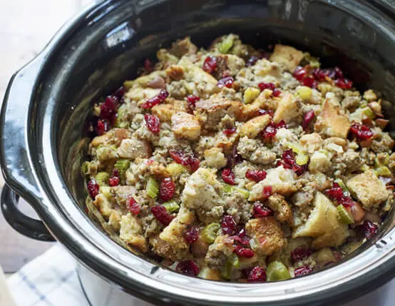 Slow Cooker Savory Sausage and Apple Stuffing Casserole