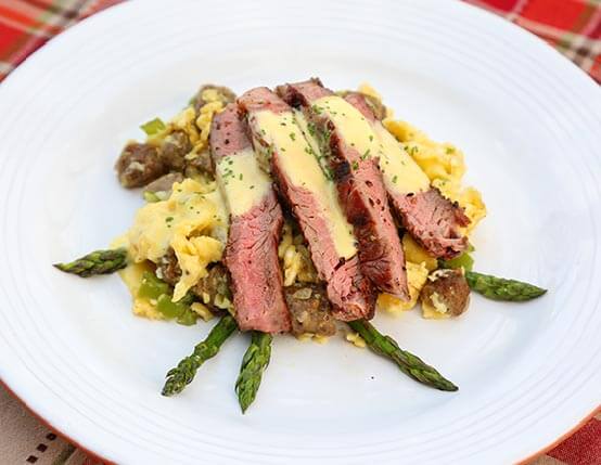 Steak Eggs with Sausage and Hollandaise