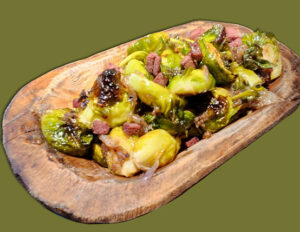 Crispy Scrapple Maple Glazed Brussels Sprouts