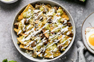 Breakfast Chilaquiles Verdes with Turkey Sausage