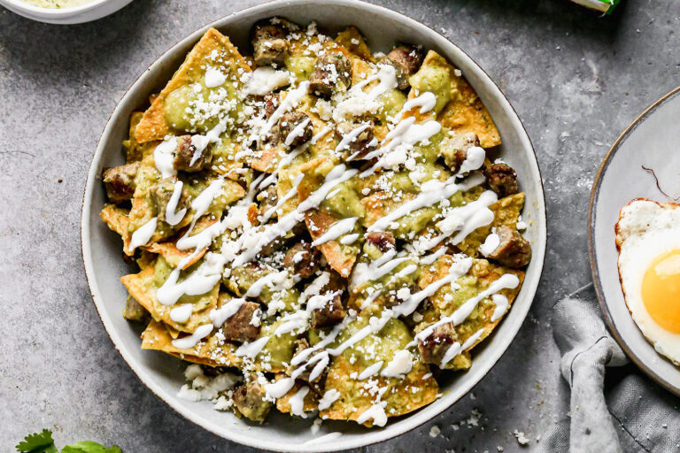Breakfast Chilaquiles Verdes with Turkey Sausage