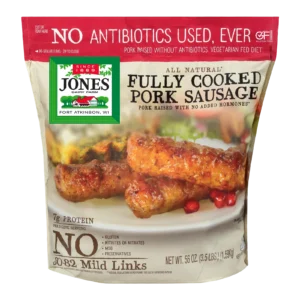 Jones Dairy Farm All Natural Fully Cooked Pork Sausage Links, 56 oz. resealable Costco bag (3.5 lbs., 80-82 mild links), No Antibiotics Ever, vegetarian fed, Certified Gluten-Free.