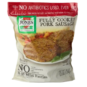 Jones Dairy Farm All Natural Fully Cooked Pork Sausage Patties, 56 oz. resealable Costco bag (3.5 lbs., 36-38 patties), No Antibiotics Ever, vegetarian fed, Certified Gluten-Free