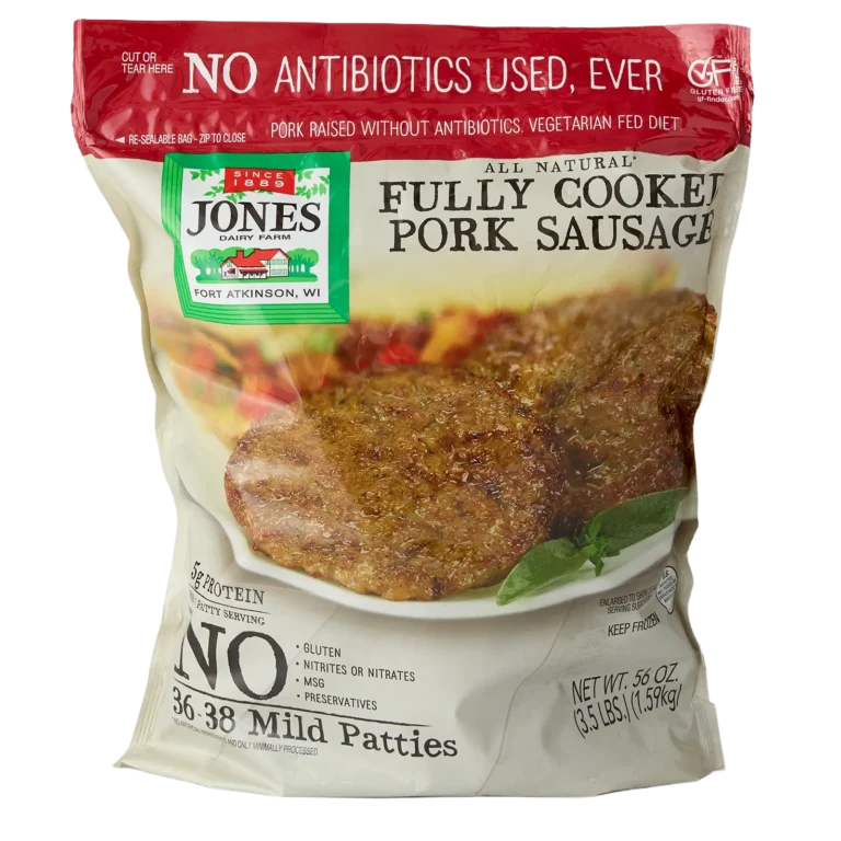 Jones Dairy Farm All Natural Fully Cooked Pork Sausage Patties, 56 oz. resealable Costco bag (3.5 lbs., 36-38 patties), No Antibiotics Ever, vegetarian fed, Certified Gluten-Free