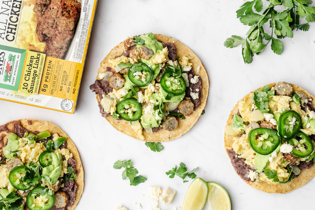 Breakfast Tostadas with Chicken Sausage