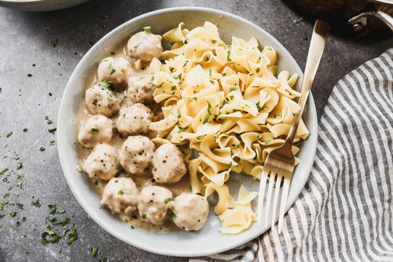 Swedish meatballs with egg noodles