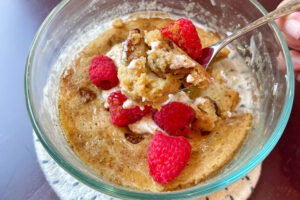 Maple Sausage Microwave Pancake with Chicken Sausage, Easy Weekday Breakfast