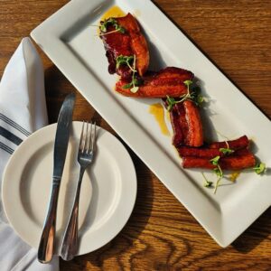 Jones Dairy Farm Bacon Slab Recipes, Bacon Slab Appetizer, Slab Bacon Foodservice, Slab Bacon Menu Ideas, Jones Bacon Slab, Jones Slab Bacon, Bacon Slab