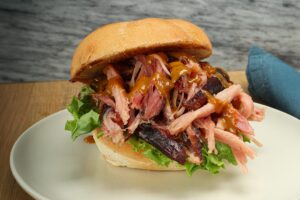 Oven Roasted and Pulled Bacon Slab Sandwich, Jones Dairy Farm Bacon Slab, Bacon Slab Recipes, Bacon Slab Menu Ideas, Foodservice Bacon Slab, Slab Bacon Recipes, Bacon Slab Sandwich, jones Dairy Farm Shredded Bacon Slab, Jones Shredded Bacon Slab Recipe, oven roasted bacon slab, oven roasted slab bacon, shredded bacon slab