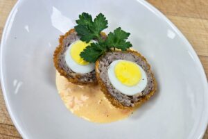 Scotch Eggs, Jones Dairy Farm Pork Sausage, Foodservice Menu Ideas, Food Service Recipes, Scotch Egg, Scotch Quail Egg, Scottish Egg, Scottish Eggs, quail eggs recipe, best Scotch Egg, Menu Ideas