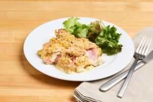 Cheesy Chicken and Canadian Bacon Bake, Easy Dinner Recipe, Easy Weeknight Dinner Recipe, Jones Dairy Farm Canadian Bacon