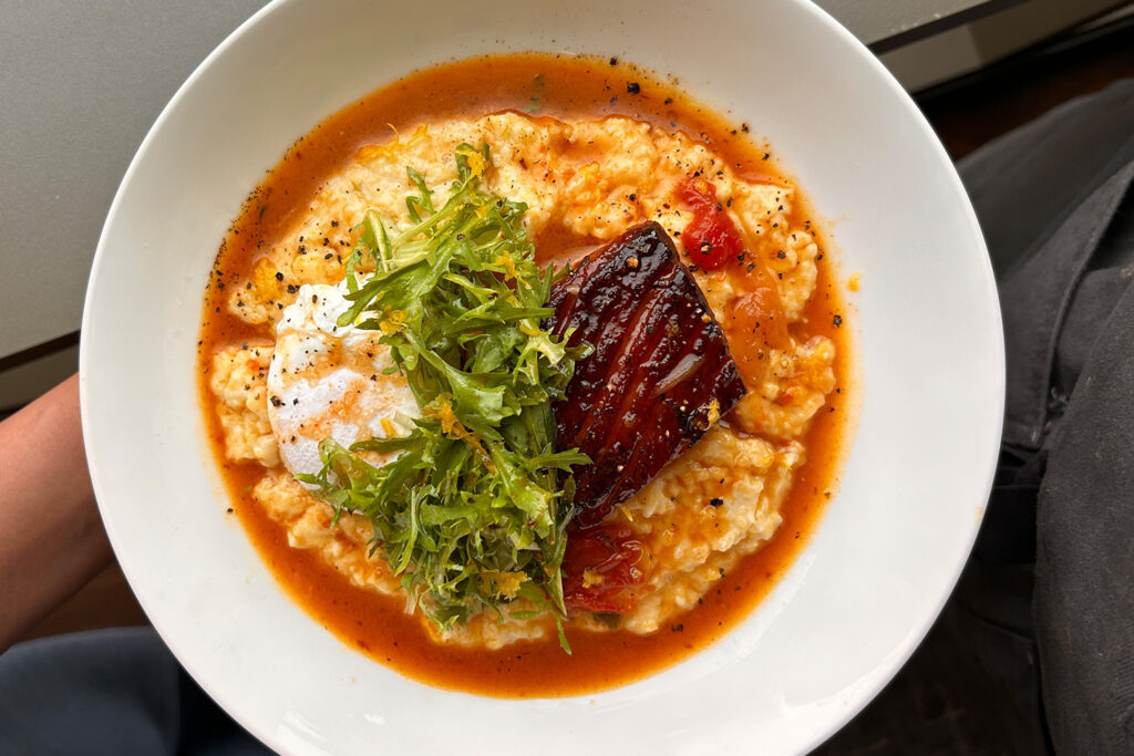 Braised Bacon with White Cheddar Polenta Grits, Jones Bacon Slab, Jones Menu Ideas