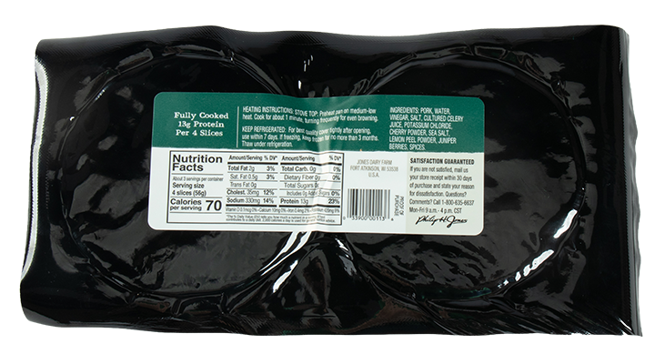 No Antibiotics Ever Heritage Uncured Ham Slices Front, Jones Dairy Farm Uncured Ham Slices, Jones All Natural Ham Slices